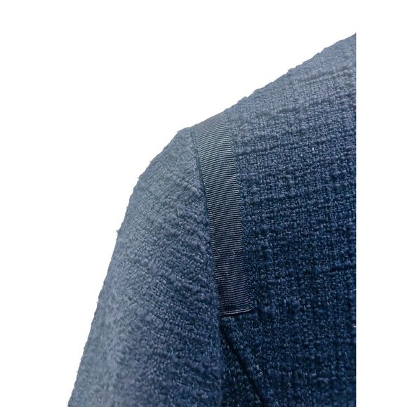 J. Crew Womens Navy Blue Sheath Dress Frayed Trim Sz 6 Classic Bodycon Boucle - Picture 12 of 13